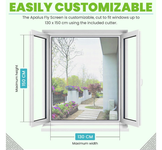 Сітка від комах Apalus BF005, можна розрізати на вікна розміром до 130 x 150 см, чорна (4059)