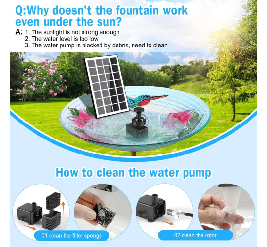 Сонячний фонтан SZMP SP29D2 для купання птахів потужністю 3,5 Вт, білий (3035)