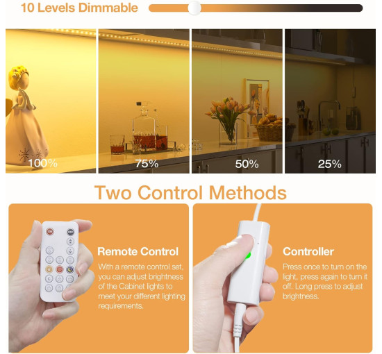 Світильники для кухні під шафи WOBANE CL06-2700 3м. з регульованою яскравістю, з дистанційним керуванням, тепла біла світлодіодна стрічка (0056)