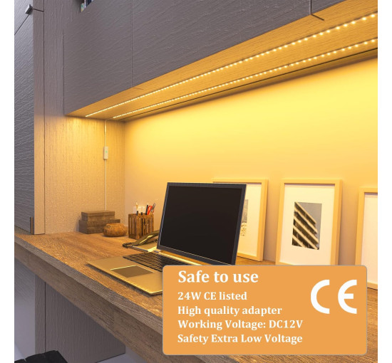 Світильники для кухні під шафи WOBANE CL06-2700 3м. з регульованою яскравістю, з дистанційним керуванням, тепла біла світлодіодна стрічка (0056)