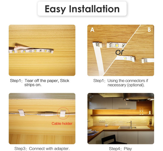 Світильники для кухні під шафи WOBANE CL06-2700 3м. з регульованою яскравістю, з дистанційним керуванням, тепла біла світлодіодна стрічка (0056)