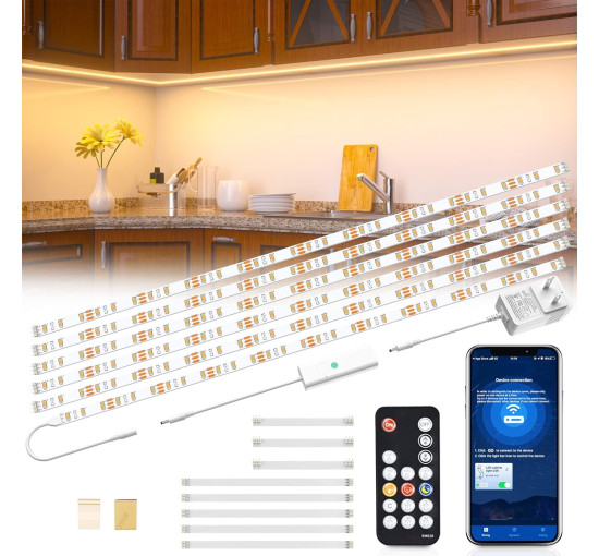 Світлодіодні світильники для кухні під шафою, Wobsion 5м CL07-3000. Bluetooth та ІЧ-пульт дистанційного керування, яскраві 1500 лм (0054)