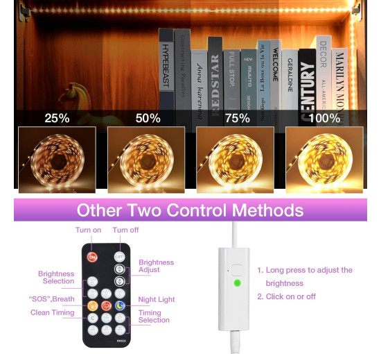 Світлодіодні світильники для кухні під шафою, Wobsion 5м CL07-3000. Bluetooth та ІЧ-пульт дистанційного керування, яскраві 1500 лм (0054)