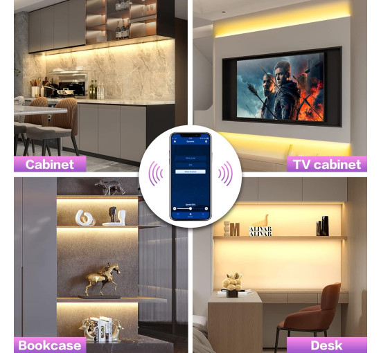 Світлодіодні світильники для кухні під шафою, Wobsion 5м CL07-3000. Bluetooth та ІЧ-пульт дистанційного керування, яскраві 1500 лм (0054)