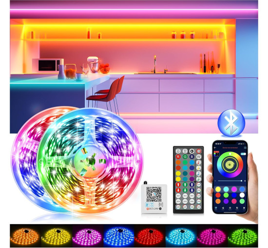 Світлодіодна стрічка Realky ‎HX-DD-006 10 метрів, RGB світлодіодні стрічки з дистанційним керуванням та застосунком (0064)