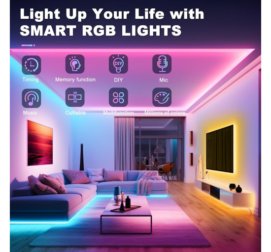 Світлодіодна стрічка Realky ‎HX-DD-006 10 метрів, RGB світлодіодні стрічки з дистанційним керуванням та застосунком (0064)