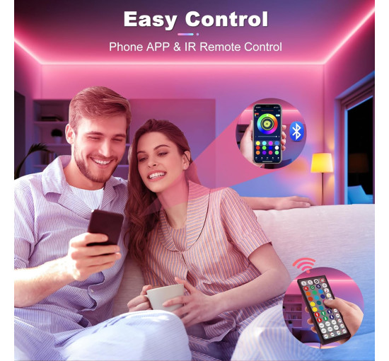 Світлодіодна стрічка Realky ‎HX-DD-006 10 метрів, RGB світлодіодні стрічки з дистанційним керуванням та застосунком (0064)