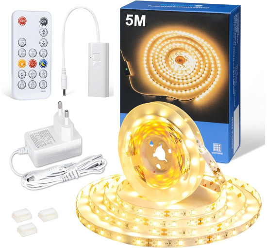 Світлодіодна стрічка WOBANE CS05-3000 5м. теплий білий, з регульованою яскравістю, з таймером, 12 В світлодіодна стрічка з пультом дистанційного керування (0051)