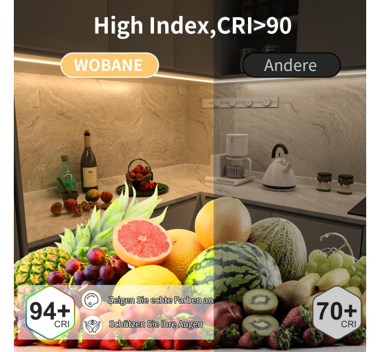 Світлодіодна стрічка WOBANE CS08 5м. 4000 K, 1500 лм, надзвичайно яскрава світлодіодна стрічка з регульованою яскравістю та пультом ДК (0059)