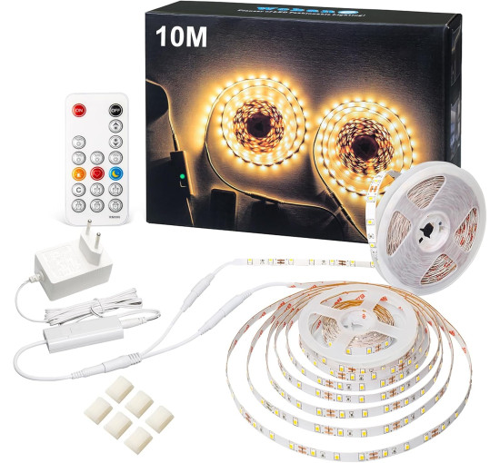 Світлодіодна стрічка WOBANE CS08-COB 10 м, теплий білий, з регульованою яскравістю, 3000 K світлодіодна стрічка з пультом дистанційного керування (0058)