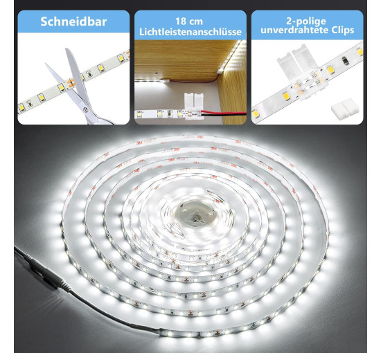 Світлодіодна стрічка WOBSION WBE026, біла, 3м 300 світлодіодів, холодно-біла стрічка 6000 K, керування мобільним телефоном для спальні, кухні (0052)