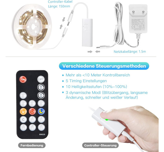 Світлодіодна стрічка WOBSION WBE026, біла, 3м 300 світлодіодів, холодно-біла стрічка 6000 K, керування мобільним телефоном для спальні, кухні (0052)