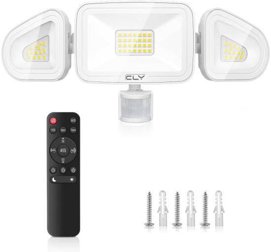 Світлодіодний прожектор CLY 42 Вт 3600 люмен, білий колір 6500K з датчиком руху та пультом дистанційного керування, білий (0072)