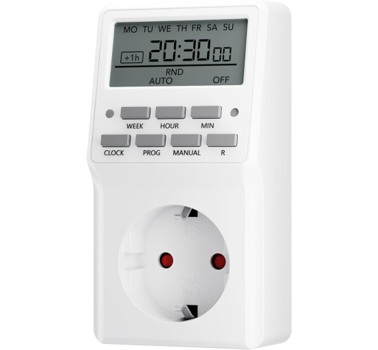 Цифрова розетка-таймер HBN BNC-50/G87 з 20 програмами перемикання, тижневий таймер для внутрішнього використання, зворотний відлік, біла (0109)