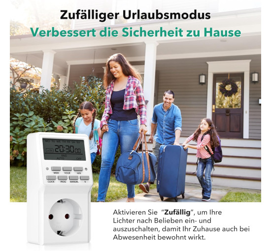 Цифрова розетка-таймер HBN BNC-50/G87 з 20 програмами перемикання, тижневий таймер для внутрішнього використання, зворотний відлік, біла (0109)