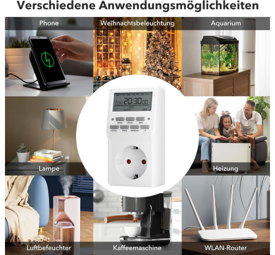 Цифрова розетка-таймер HBN BNC-50/G87 з 20 програмами перемикання, тижневий таймер для внутрішнього використання, зворотний відлік, біла (0109)