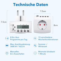 Цифровой таймер HBN BND-50/SG3, комплект из 2 шт., недельный таймер с 8 программами переключения, розетка таймера, белая (0132)