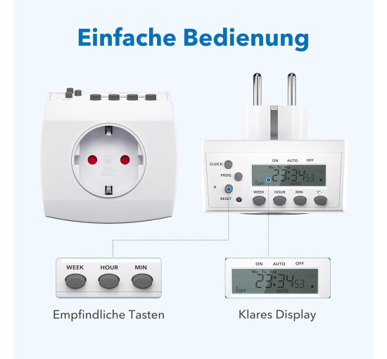 Цифровий таймер HBN BND-50/SG3, комплект із 2 шт., тижневий таймер з 8 програмами перемикання, розетка таймера, біла (0132)