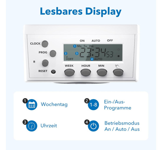 Цифровий таймер HBN BND-50/SG3, комплект із 2 шт., тижневий таймер з 8 програмами перемикання, розетка таймера, біла (0132)