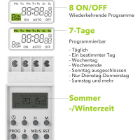 Цифровой таймер HBN BNDS-X2 для DIN-рейки, монтаж на панель переключателей, 3680 Вт, 8 программ переключения, 7-дневный таймер, белый (0122)