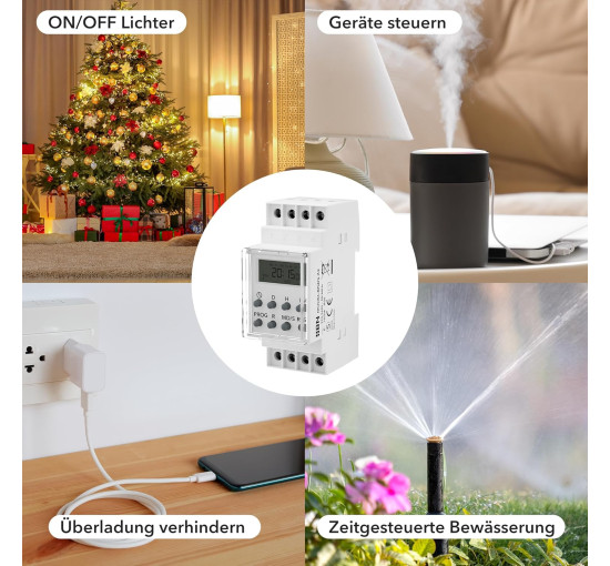 Цифровий таймер HBN BNDS-X2 для DIN-рейки, монтаж на панель перемикачів, 3680 Вт, 8 програм перемикання, 7-денний таймер, білий (0122)