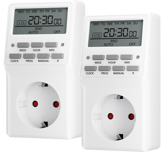 Цифровий таймер HBN BNE-50/G87 (2шт) тижневий таймер з 20 програмами перемикання, розетка таймера для використання в приміщенні, білі (0131)