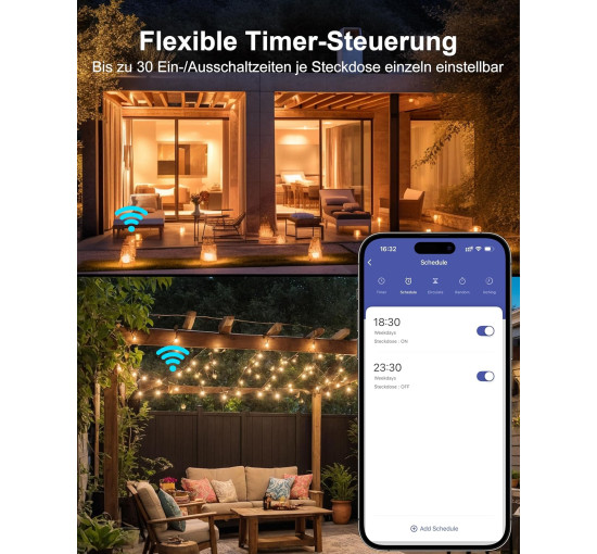 Вулична WiFi розетка HBN BNC-50/G86WT з 2 розетками 16A 3600W Кабель 1,5 м Розумна зовнішня розетка IP54 Водонепроникна подвійна (0136)