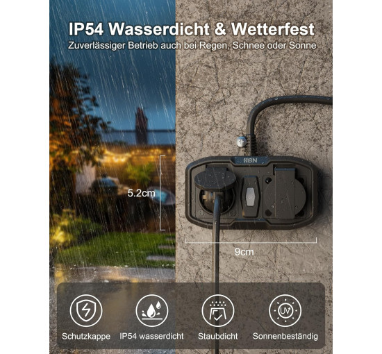 Вулична WiFi розетка HBN BNC-50/G86WT з 2 розетками 16A 3600W Кабель 1,5 м Розумна зовнішня розетка IP54 Водонепроникна подвійна (0136)