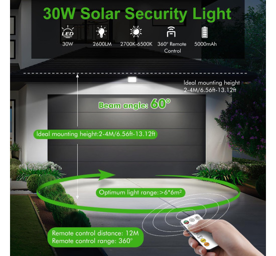 Вуличний прожектор на сонячних панелях CLY SL-FL04 30 Вт, регульована яскравість, з акумуляторною батареєю 5000 мАг, сонячні прожектори (0073)