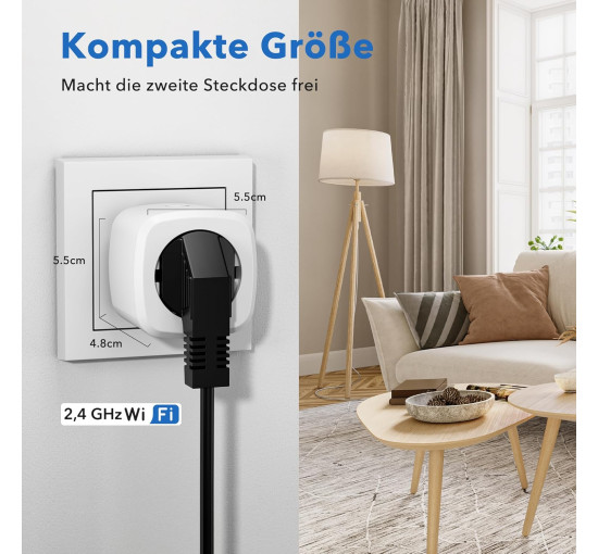 WiFi розетка HBN BNDS-X6T для розумного дому з інтелектуальним перемикачем у додатку, 10 A, сумісна з Alexa та Google (0124)