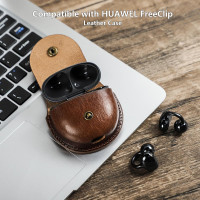 Защитный чехол FAOONNMY из натуральной кожи, совместимый с портативными беспроводными наушниками Huawei FreeClip, ударопрочный, коричневый (0123)