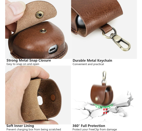 Захисний чохол FAOONNMY з натуральної шкіри, сумісний з портативними бездротовими навушниками Huawei FreeClip, ударостійкий, коричневий (0123)