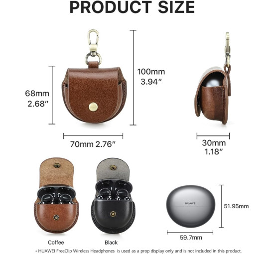 Захисний чохол FAOONNMY з натуральної шкіри, сумісний з портативними бездротовими навушниками Huawei FreeClip, ударостійкий, коричневий (0123)