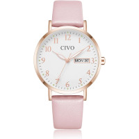 Жіночий годинник CIVO 2408 у ретро-дизайні для жінок, шкіряний ремінець, рожевий (4080)