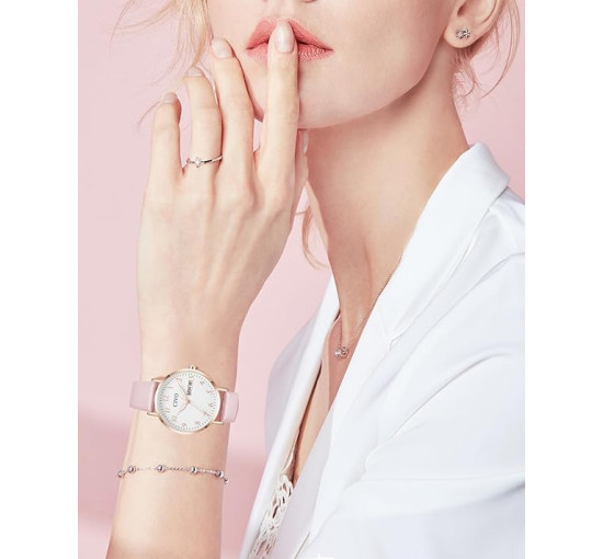 Жіночий годинник CIVO 2408 у ретро-дизайні для жінок, шкіряний ремінець, рожевий (4080)