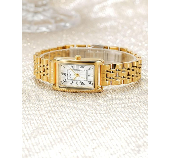 Жіночий годинник CIVO 9299, Vintage Square з нержавіючої сталі аналоговий кварцовий, золотий (4083)