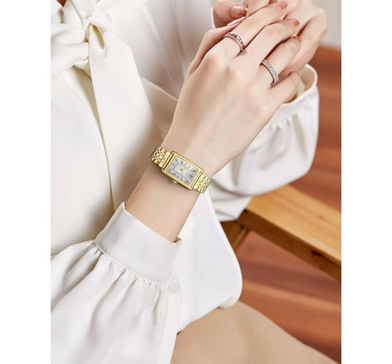 Жіночий годинник CIVO 9299, Vintage Square з нержавіючої сталі аналоговий кварцовий, золотий (4083)