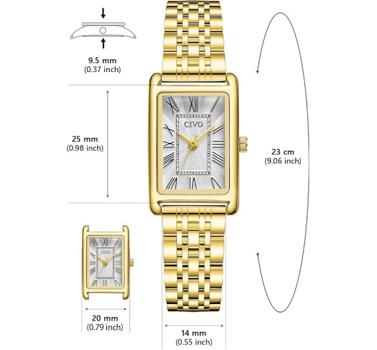 Жіночий годинник CIVO 9299, Vintage Square з нержавіючої сталі аналоговий кварцовий, золотий (4083)