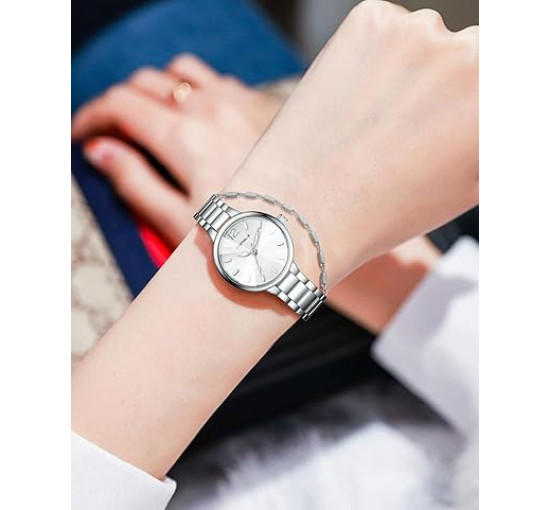 Жіночий водонепроникний маленький годинник CIVO 2034 з нержавіючої сталі з ремінцем, срібло (3159)