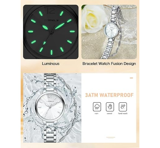 Жіночий водонепроникний маленький годинник CIVO 2034 з нержавіючої сталі з ремінцем, срібло (3159)