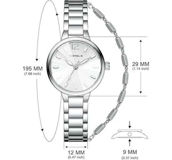 Жіночий водонепроникний маленький годинник CIVO 2034 з нержавіючої сталі з ремінцем, срібло (3159)