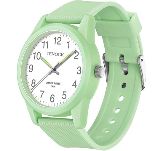Дитячій аналоговий годинник TENOCK 6088 з м'яким ремінцем, водонепроникний 50M, зелений (4186)