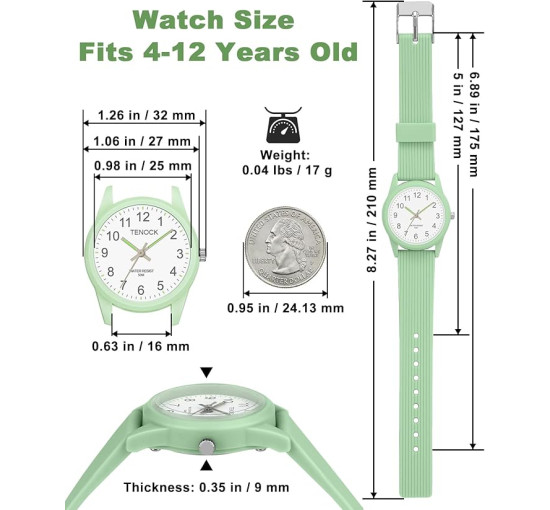Дитячій аналоговий годинник TENOCK 6088 з м'яким ремінцем, водонепроникний 50M, зелений (4186)