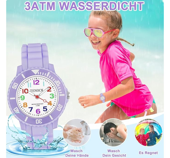 Дитячий аналоговий кварцовий годинник TENOCK 001, водонепроникний, 30 м, фіолетовий (4188)