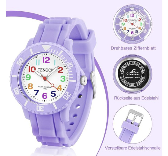 Дитячий аналоговий кварцовий годинник TENOCK 001, водонепроникний, 30 м, фіолетовий (4188)