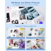 Принтер наклеек Vretti- мини-портативный термопринтер TP2-Y с 10 рулонами термобумаги, бесчернильное устройство для изготовления наклеек, бело-синий (0108)