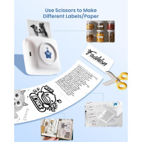 Принтер наклеек Vretti- мини-портативный термопринтер TP2-Y с 10 рулонами термобумаги, бесчернильное устройство для изготовления наклеек, бело-синий (0108)