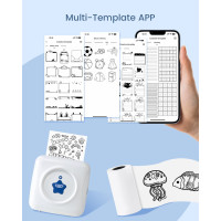 Принтер наклеек Vretti- мини-портативный термопринтер TP2-Y с 10 рулонами термобумаги, бесчернильное устройство для изготовления наклеек, бело-синий (0108)