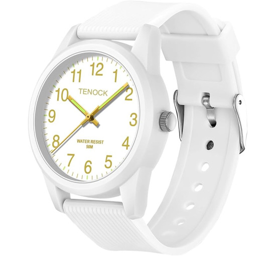 TENOCK Дитячій аналоговий годинник з м'яким ремінцем 6088, водонепроникний 50M, білий (4187)