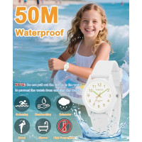 TENOCK Детские аналоговые часы с мягким ремешком 6088, водонепроницаемый 50M, белые (4187)